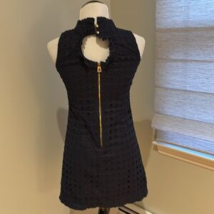Navy eye lit cotton dress